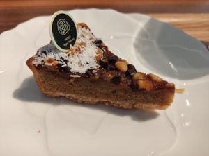 Banana and caramel tart at MERCY Vegan Factory in Osaka