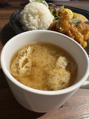 Miso soup  at MERCY Vegan Factory in Osaka