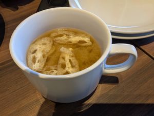 Miso soup (came with the deep-fried cauliflower set) at MERCY Vegan Factory in Osaka