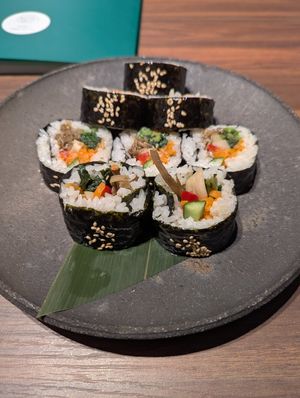 kimbap taken from the table at the restaurant at MERCY Vegan Factory in Osaka