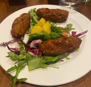 Aubergine, chickpea kofta at David Bann Restaurant in Edinburgh