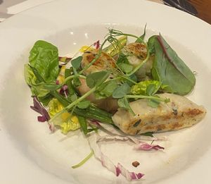 Gnocchi and warm pear  salad at David Bann Restaurant in Edinburgh
