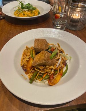 Aduki bean and smoked tofu stir fry at David Bann Restaurant in Edinburgh