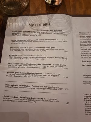 Menu at David Bann Restaurant in Edinburgh