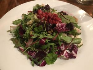 Fresh and clean. The pumpkin seeds and walnuts are delicious  at David Bann Restaurant in Edinburgh