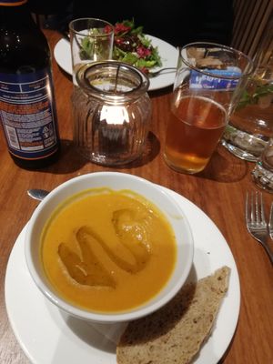 Soup starter at David Bann Restaurant in Edinburgh