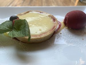 Lemon Tart and Sorbet  at David Bann Restaurant in Edinburgh