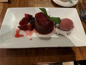 Hot chocolate cake - very delicious! at David Bann Restaurant in Edinburgh