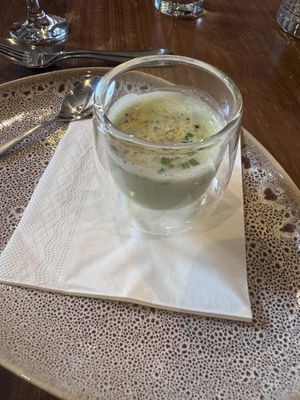 Cucumber and dill soup   at David Bann Restaurant in Edinburgh