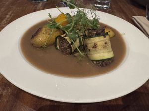 Haggis wrapped in courgette, 🫶🌱  at David Bann Restaurant in Edinburgh