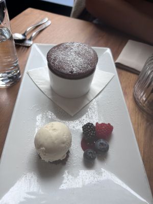 Dark chocolate soufflé   at David Bann Restaurant in Edinburgh