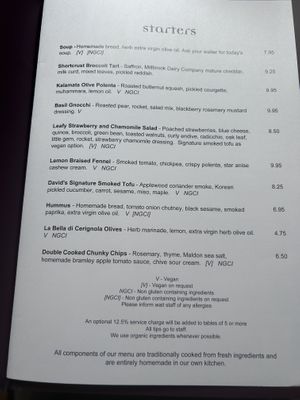 Menu  at David Bann Restaurant in Edinburgh