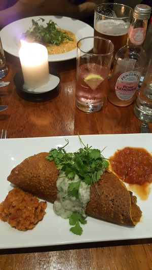 Chickpea wrap with curried veggies at David Bann Restaurant in Edinburgh