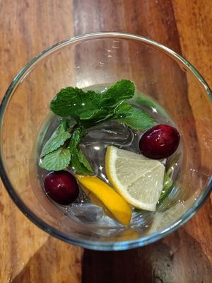 Glass of water at David Bann Restaurant in Edinburgh