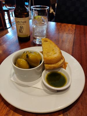 Olives, bread and oil at David Bann Restaurant in Edinburgh