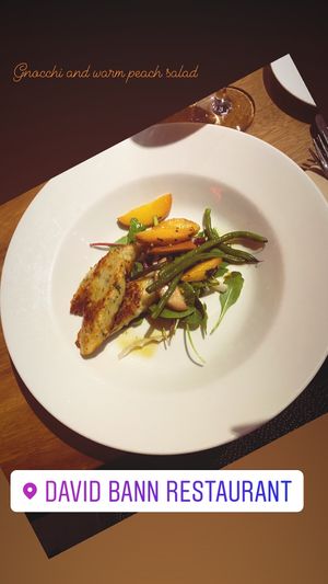 The warm peach salad is gorgeous! at David Bann Restaurant in Edinburgh