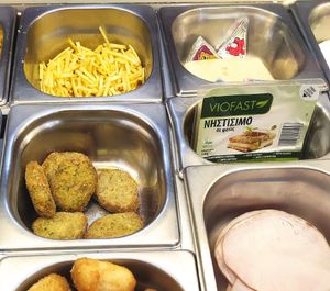 Vegan ingredients: falafel, vegan cheese at Valentino Crepes in Thessaloniki