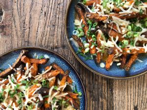 Curried Potato Wedges -V at East Village Cafe in Monterey