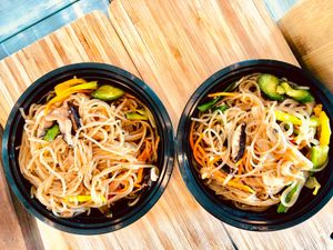 Stri Fried Noodles with Vegetables -V, GF, DF, GF at East Village Cafe in Monterey