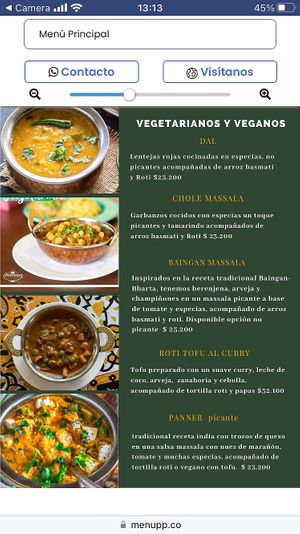 Menu - also vegan appetisers available, roti and dips, onion bhajis etc   at Anamayo in Cali