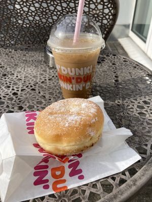 Bavarian Vegan donut and iced caramel soya latte  at Dunkin' - Hbf in Munich