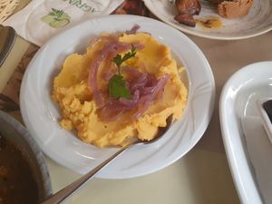 Fava beans and carrot purree at Agrimia Restaurant in Crete