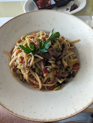 Vegetable pasta at Agrimia Restaurant in Crete
