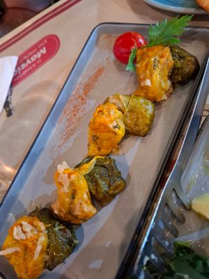 Stuffed wine leaves and zucchini flowers at Agrimia Restaurant in Crete