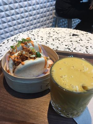 Bao with mango smoothie  at Bodhi in Leuven