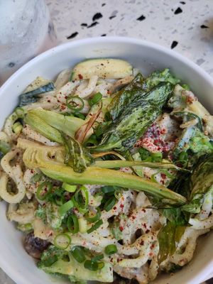 Creamy udon noodles at Bodhi in Leuven