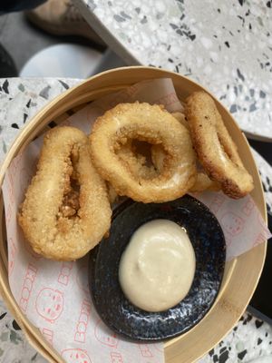 Calamari rings with really yummy sauce  at Bodhi in Leuven