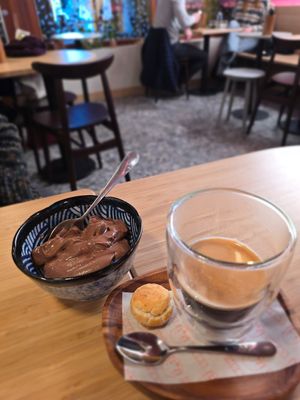 Chocolate mousse and coffee at Bodhi in Leuven