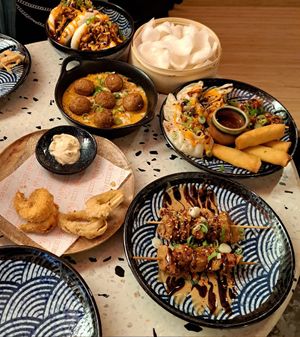 Appetizer platter, koftas, satay skewers and  bao buns! at Bodhi in Leuven