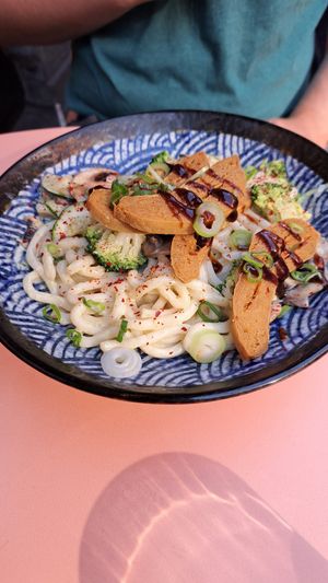 Creamy udon noodle with added duck at Bodhi in Leuven
