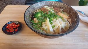 Taiwanese noodle soup with extra chilli at Bodhi in Leuven