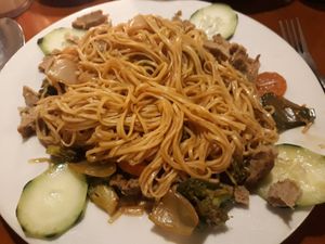 Bami with seitan at Casa Hood in Banos