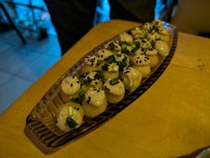 Potato balls with tahini at Traven - Травень in Lviv