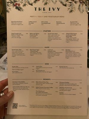 The xmas vegan veggie menu   at The Ivy Oxford Brasserie in Oxford