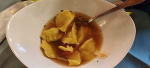 Klare Gemüsesuppe mit Kürbisravioli at Gasthaus zur Alpe - Familie Graf in Steyr