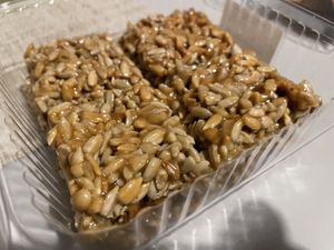 A vegan dessert made with sunflower seeds (I can’t remember the name).  at Bread Factory in Athens