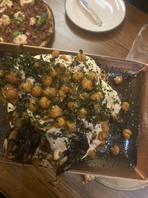 Charred cauliflower with cashew cheese, chickpea and kale dust $16   at Don Mungo's in Bright
