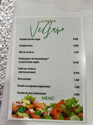 Vegan/vegetarian menu per Easter 2022 at La Siesta in Bolnuevo