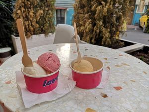 Salted caramel, strawberry cheesecake, lemon & coco at Loved Gelato in Istanbul