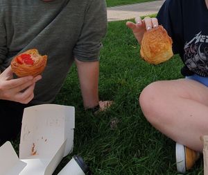 Pain au chocolat and quince and strawberry pastries at Truffle Hounds Chocolate in Exeter