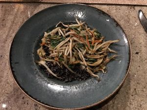 Forbidden rice coconut stir fry at Tidepools in Koloa