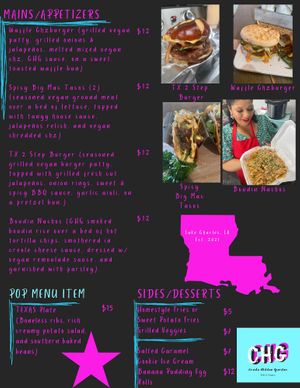 Menu for 2/3-2/4/2024 at Creole Hidden Garden in Lake Charles