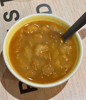 Tapa - vegan garlic soup   at El Miau De Fucar in Madrid