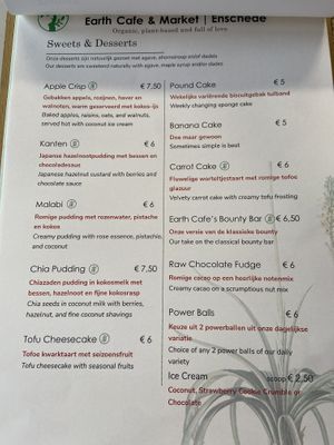Menu Jan 2024  at Earth Cafe - Maybe closed in Enschede