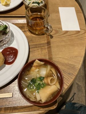 delicious soup and roasted tea   at Nezu no ya in Tokyo