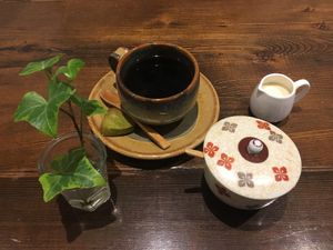 Coffee with a matcha cookie at Nezu no ya in Tokyo